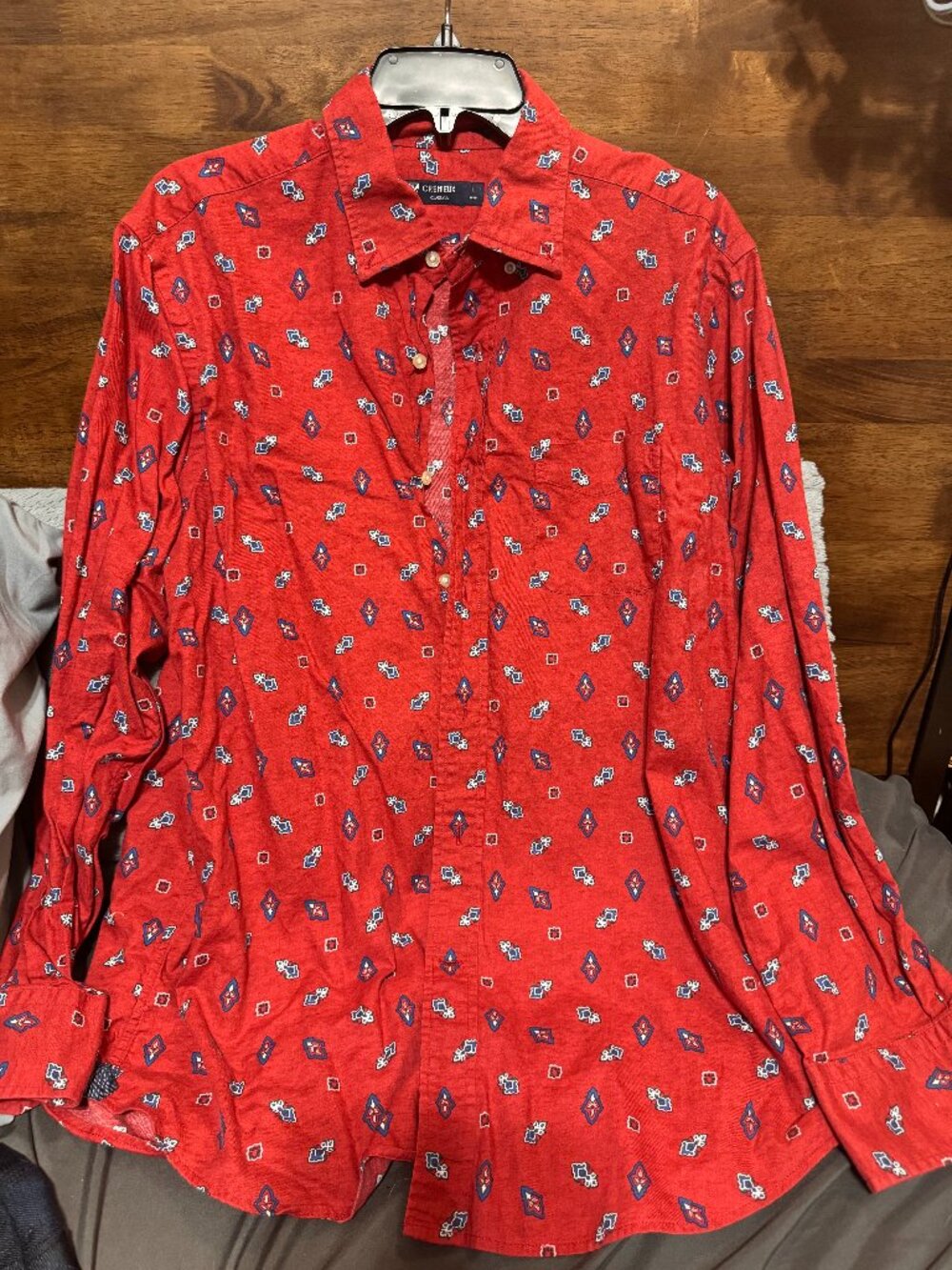 Cremieux Classics Red Paisley Print Button Up Shirt Sz L